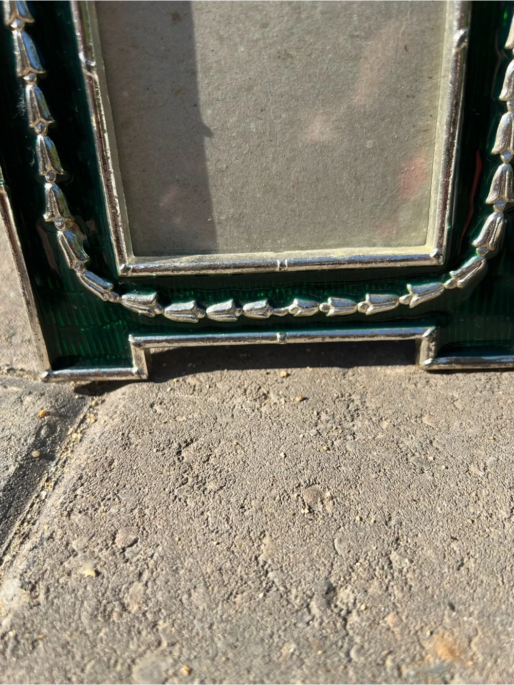 Vintage 1989 Mann Green Enamel Picture Frame, Fabergé Style Silver Tone 3x5”